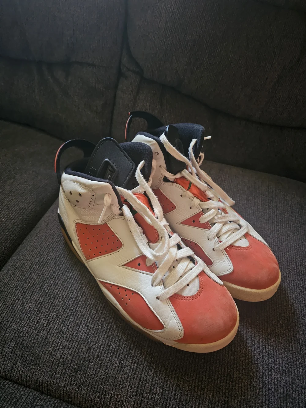 Jordan Men’s White and Orange High-Top Basketball Sneakers